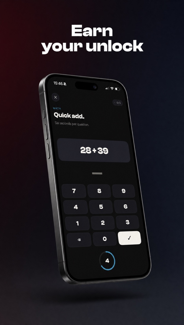 Earn your unlock — solve a quick challenge to open a blocked app.